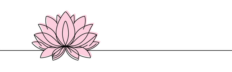 Lotus flower continuous one line drawing. Wellness concept in simple linear style. Vector illustration.