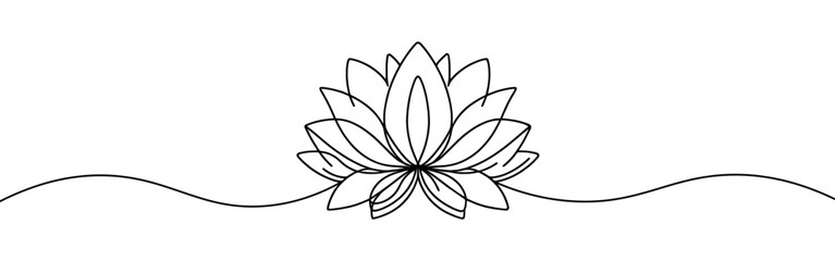 Lotus flower continuous one line drawing. Wellness concept in simple linear style. Vector illustration.