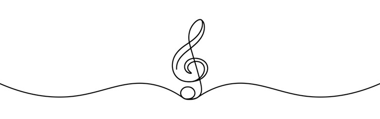 Treble clef continuous one line drawing. Music sign in simple linear style. Vector illustration.