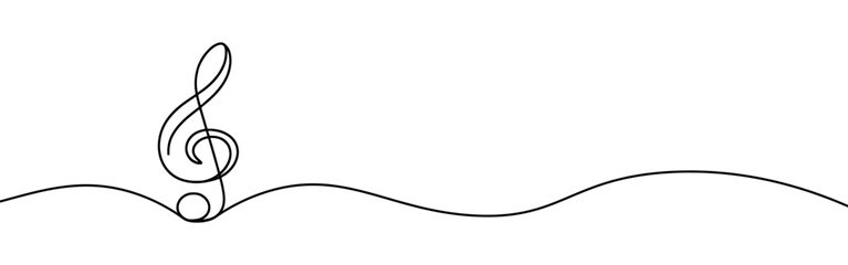 Treble clef continuous one line drawing. Music sign in simple linear style. Vector illustration.