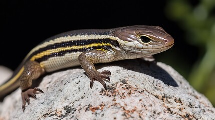 Fototapeta premium Vibrant Skink basking on a sun warmed rock its smooth glossy scales reflecting the light tiny legs gripping tightly to the surface