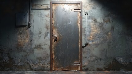 Rusted Metal Door in a Decaying Room