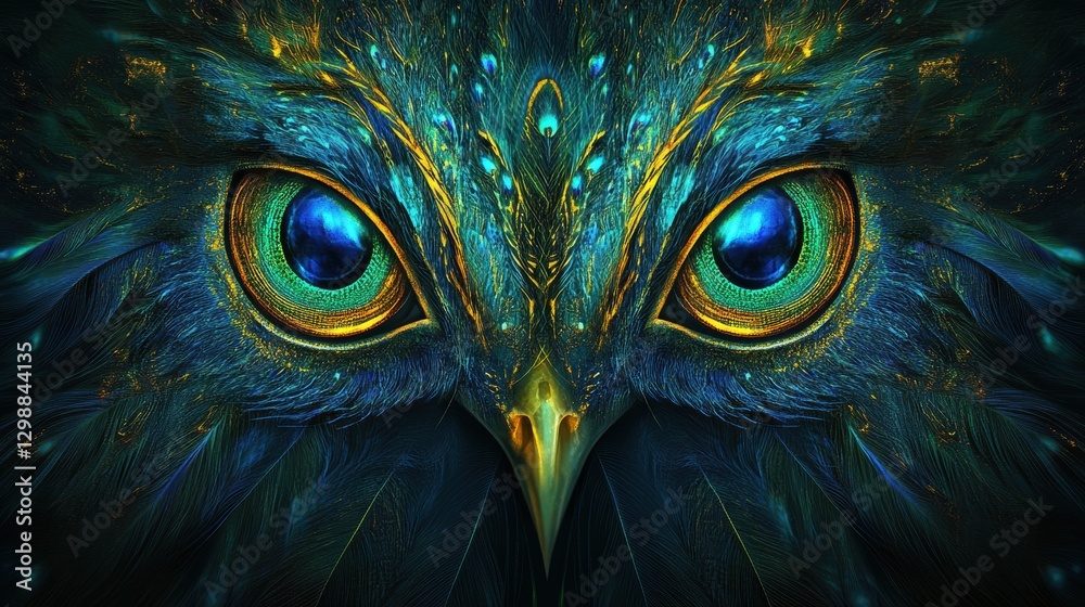 Aufkleber majestic close up of a vibrant owl showcasing intricate patterns and bright eyes in an enchanting at