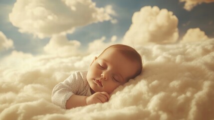 sweet baby sleeping on clouds