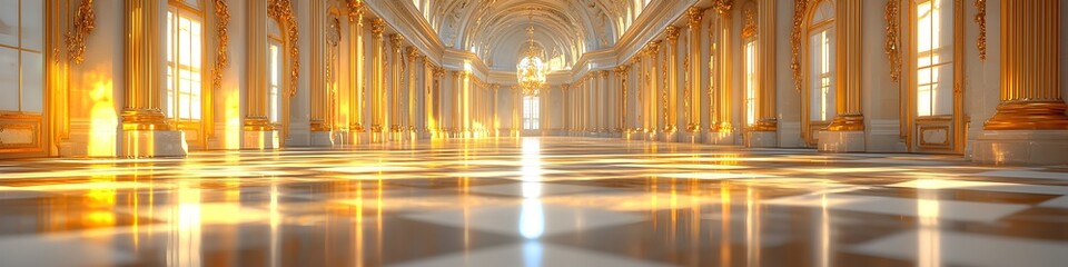 Obraz premium A large room with gold accents and a checkered floor