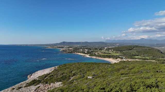 Aerial view of rocky cliffs near Voidokilia Beach, Pylos, Greece