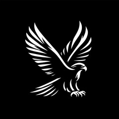 Sleek eagle silhouette logo, wings spread wide in a powerful pose.