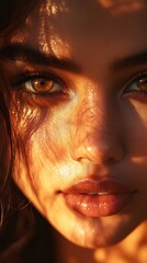 South Asian woman glowing skin golden light