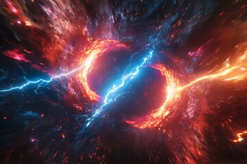 Obraz premium Clash of Elements: Fire and Lightning in a Cosmic Dance