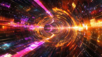Obraz premium abstract digital tunnel futuristic sci-fi space warp