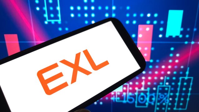Konskie, Poland - February 25, 2025: EXL Service company logo displayed on mobile phone