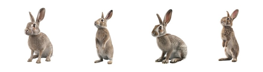Four rabbits in different poses highlighting their cute and curious nature