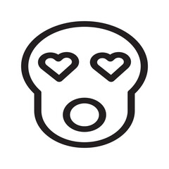 Solid icon of a skull with heart-shaped eyes and a surprised expression.