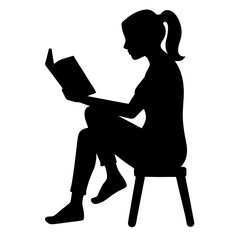 A teen age girl reading book vector silhouette, isolated white background