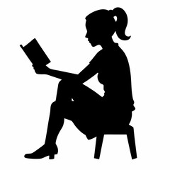 A teen age girl reading book vector silhouette, isolated white background