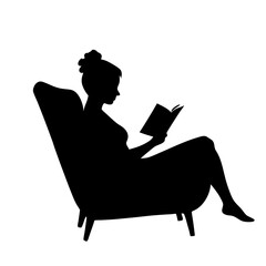 A young woman reading book sitting on the sofa vector silhoeutte