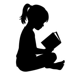 A child reading book vector silhouette