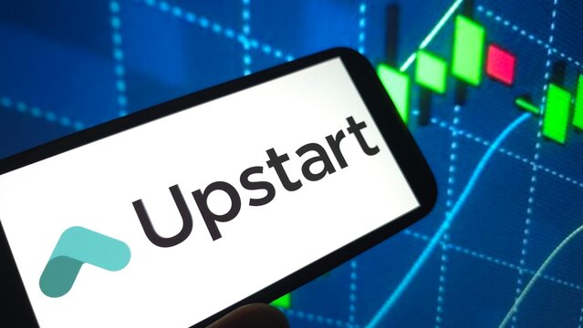 Konskie, Poland - February 25, 2025: Upstart company logo displayed on mobile phone