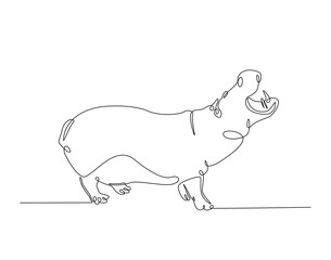 Big cute hippo simple line art illustration. Continuous one line draw of hippopotamus design.