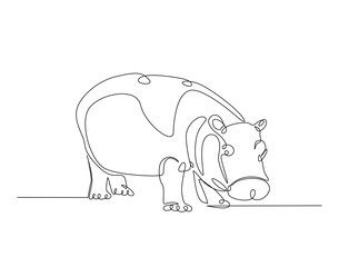 Big cute hippo simple line art illustration. Continuous one line draw of hippopotamus design.