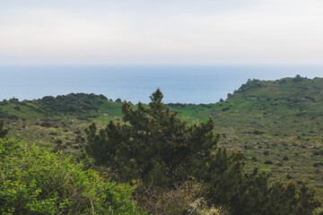Jeju-do, Seongsan Ilchulbong  landscape, volcanic tuff cone, Sunrise peak, Jeju Island, South...