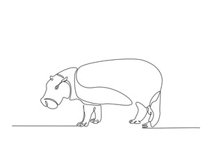 Big cute hippo simple line art illustration. Continuous one line draw of hippopotamus design.