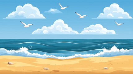 Relaxing beach day at a sunny ocean getaway vibrant seaside landscape tranquil environment aesthetic view