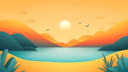 Serene ocean sunset escape coastal paradise digital art tranquil landscape aesthetic view vacation concept