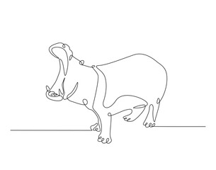 Big cute hippo simple line art illustration. Continuous one line draw of hippopotamus design.