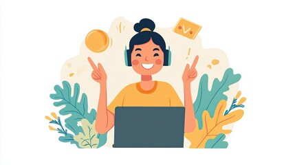 Happy customer enjoying a seamless and positive customer service experience. Flat illustration