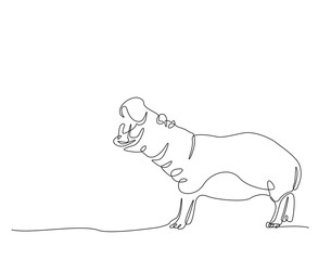 Big cute hippo simple line art illustration. Continuous one line draw of hippopotamus design.