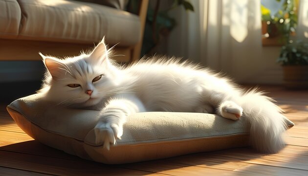 Looking for adorable white cat indoor photography? Explore these cozy, heartwarming images of fluffy cats lounging in a peaceful home setting