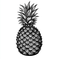 Obraz premium Pineapple, engraving and scratch board style sketch, black and white illustration