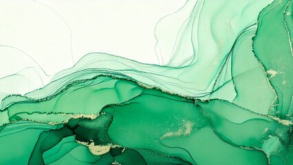 Fototapeta premium 高級感のある薄くて淡いアルコールインクアート グリーン マーブル模様 余白あり 背景素材 チラシ・バナー・動画素材 16:9サイズ AI生成素材