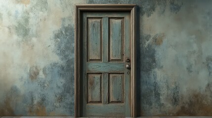 Weathered Wooden Door in Aged Wall Setting
