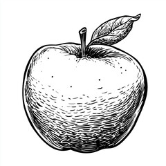 Apple, engraving and scratch board style sketch, black and white illustration