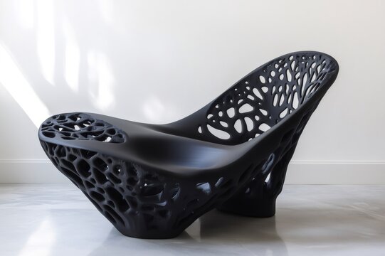 Contemporary lounge chair showcasing a complex 3d printed structure in a minimalist interior