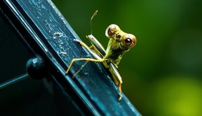 praying mantis on a green leaf