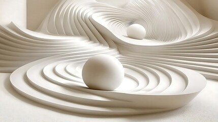 Spherical Serenity A White Geometry of Abstract Waves and Elegant Spheres Conceptual Art Piece