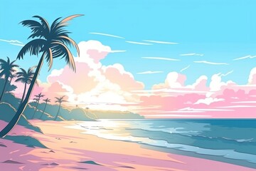 Obraz premium Beach landscape anime shoreline.