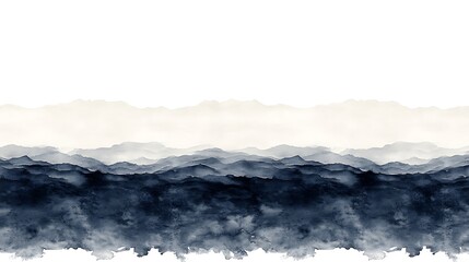 Obraz premium Watercolor Landscape Painting of Layered Mountains with Soft Edges in Navy and Beige Shades Art