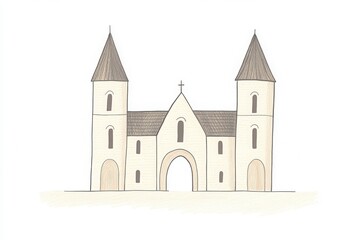 Fototapeta premium Ancient Stone Fortress Illustration with Two Towers and Central Archway Entrance Design drawing illustration architectural sketch design drawing vintage art illustration sketch medieval stone walls