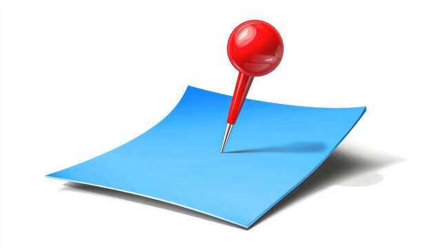 Vector illustration of a blue sticky note with a red pushpin on a white background.
