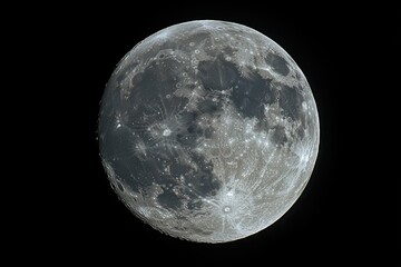 Fototapeta premium Detailed close-up of the moon in black and white, showcasing its craters, surface textures, and illuminated crescent against the dark space