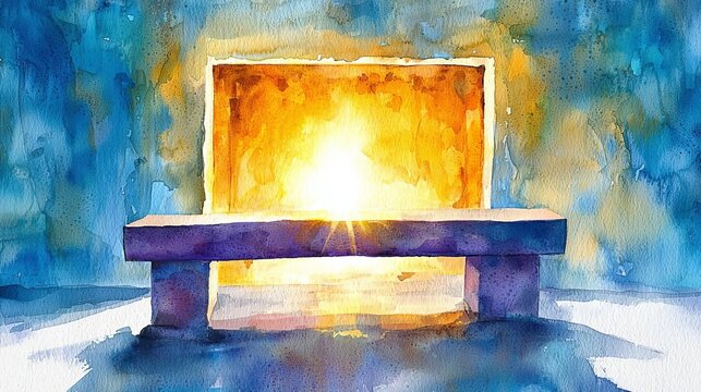 Holy Saturday Christian Observance with Cross Abstract watercolor art with radiant glow.