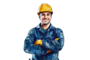 Construction worker png transparent background smiling laborer industrial environment professional viewpoint