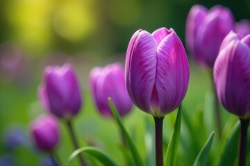 Fototapeta premium Colorful purple flowers unfolding from their shell covers in a garden, blossoms, spring
