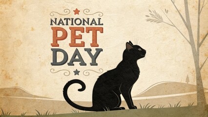 Vintage-inspired National Pet Day design showcasing a black cat silhouette symbolizing pet love