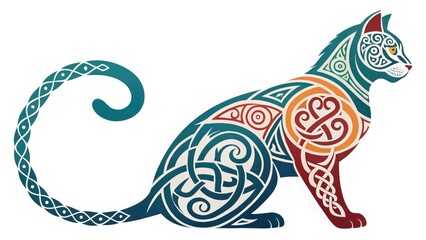 Intricate artistic design of a cat featuring Celtic patterns, representing creativity and cultural heritage