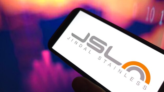 Konskie, Poland - February 27, 2025: Jindal Stainless company logo displayed on mobile phone
